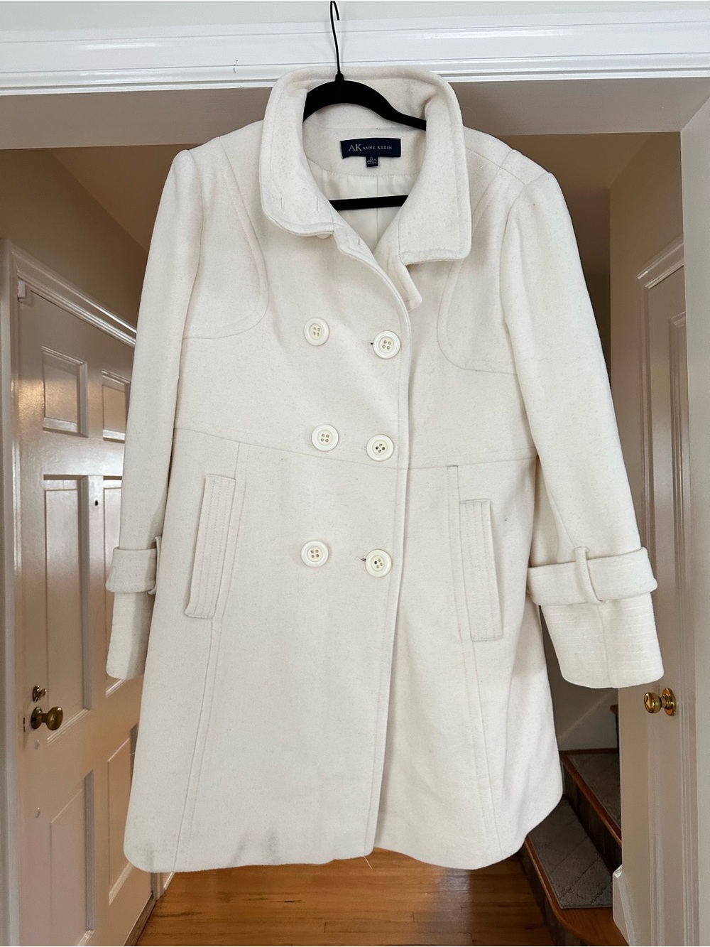 Anne Klein Cream Wool Pea Coat